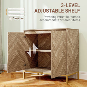 Sideboard with doors, adjustable shelf and steel legs, living room sideboard, oak