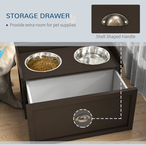 Raised Dog Bowls with Storage, 2 Stainless Steel Bowls, Coffee Color