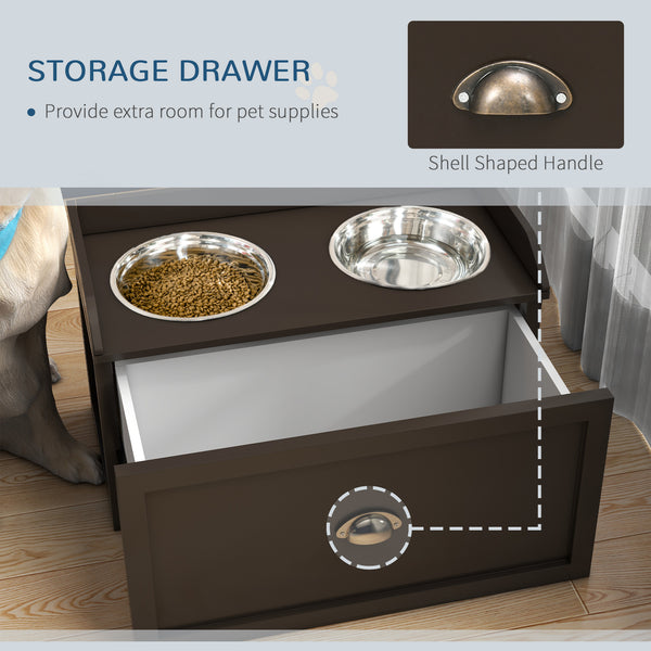 Raised Dog Bowls with Storage, 2 Stainless Steel Bowls, Coffee Color