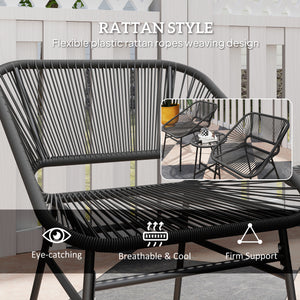 3-piece bistro set in woven resin with glass-topped table, black
