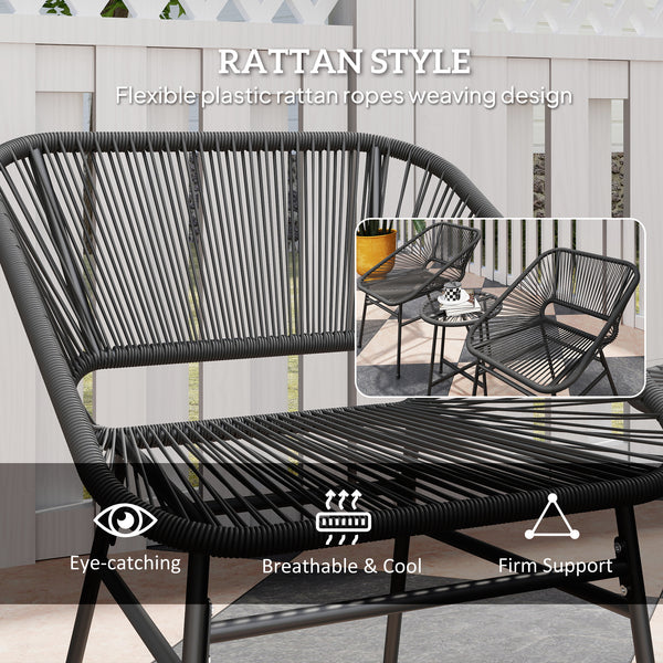3-piece bistro set in woven resin with glass-topped table, black