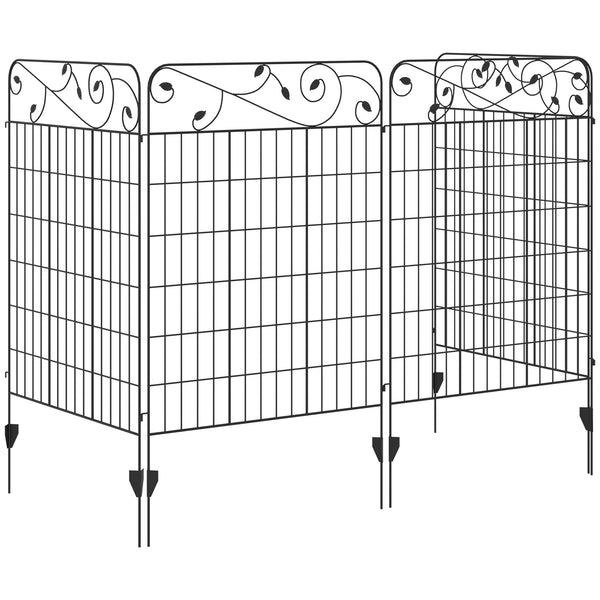 Metal garden fence panels, set of 4, square vine pattern