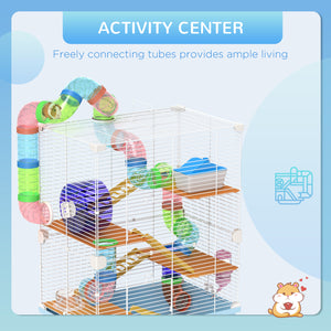 5-Level Portable Hamster Cage with Exercise Wheels, Play Tube, Water Bottle, Bowl, Ladder for Gerbils, Light Blue