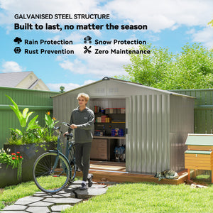 Garden shed with foundation kit and double door, grey