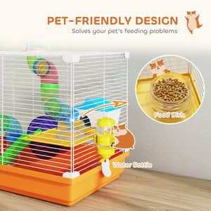 2-level cage with tunnel for small rodents, orange