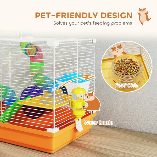 2-level cage with tunnel for small rodents, orange