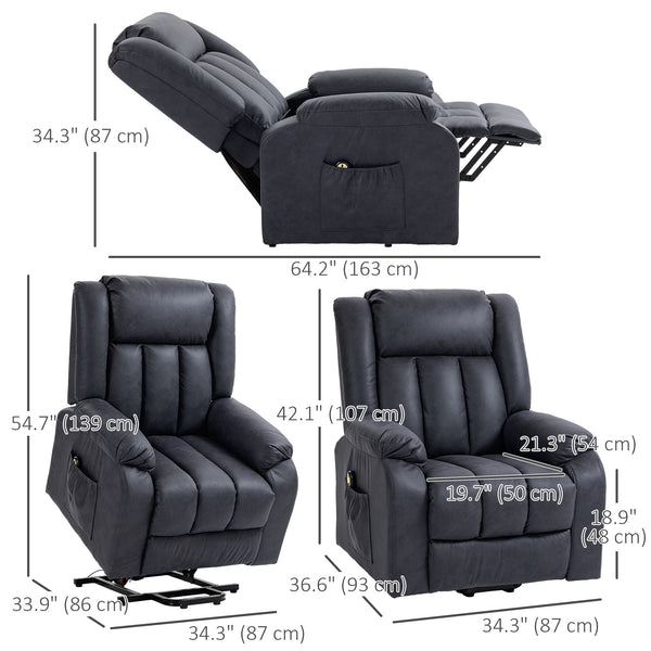 Microfiber Senior Recliner Lift Chair with Remote Control, Charcoal Grey