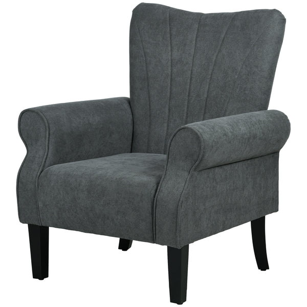 Modern fabric accent chair with wooden legs, dark gray