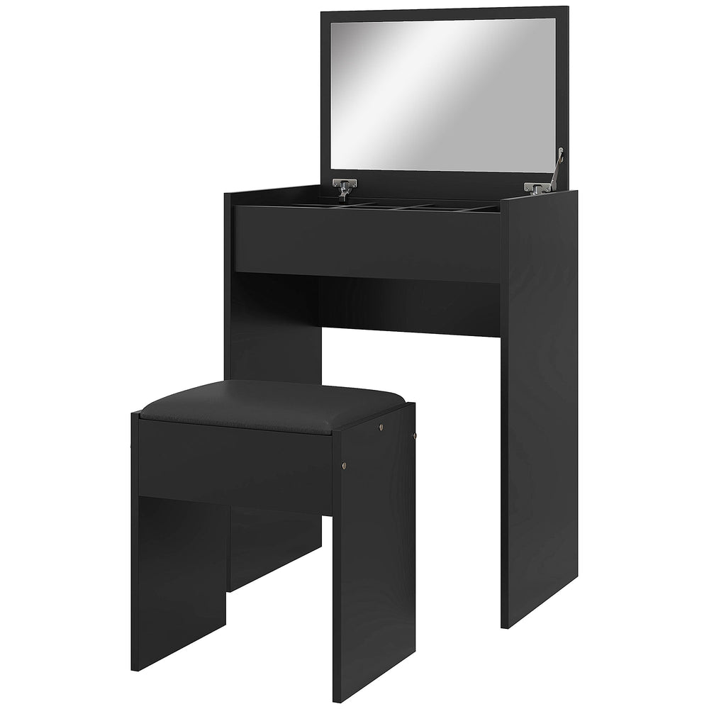 Modern dressing table with makeup table and padded stool, black