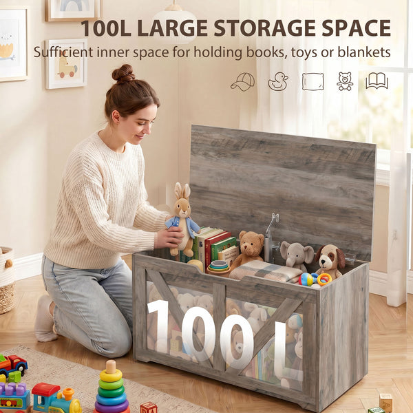 100 L storage bench with locking lid, grey