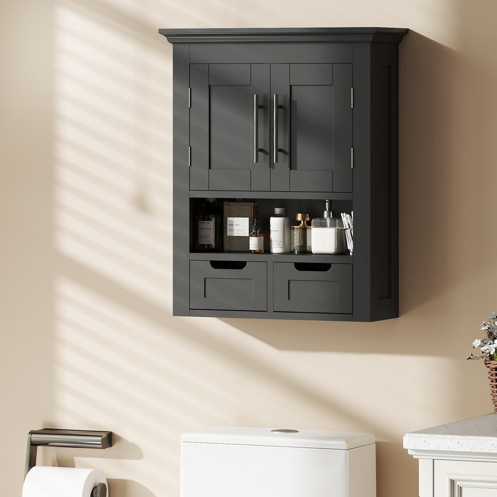 Wall-mounted bathroom cabinet with shelf, black