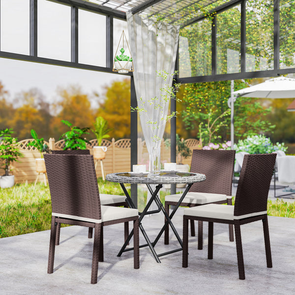 Set of 4 wicker dining chairs, beige