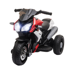 6V Electric Motorcycle with 3 Wheels, Music, Horn, Lights, Red