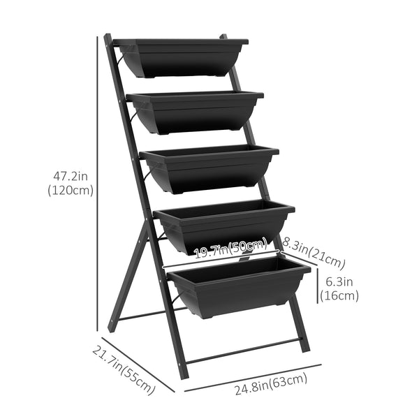 5-tier raised planter with 5 plant trays, black
