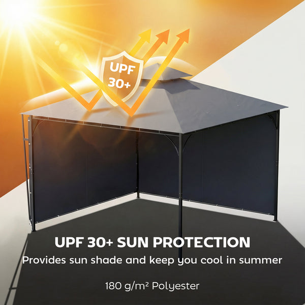 10 x 10 ft Gazebo with Double Roof and Retractable Awning, Dark Gray