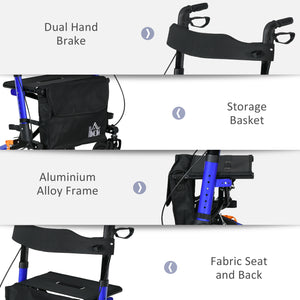 Elderly Walker with Seat and Blue Rubber Wheels