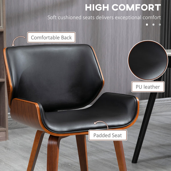 Set of 2 faux leather chairs with padded seats and solid wood legs, black