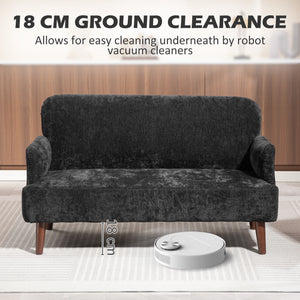 2 seater sofa in velvet fabric with padding and wooden legs, black