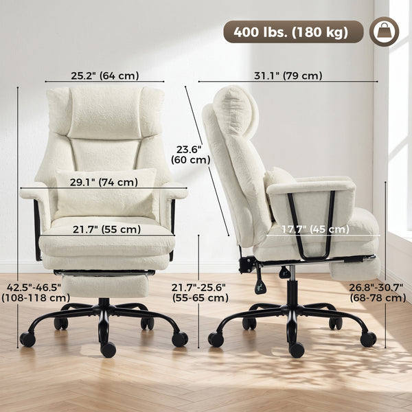 Heavy-duty reclining office chair, 400 lbs capacity, off-white