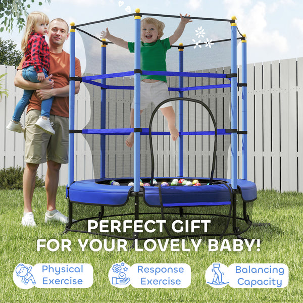 Trampoline 4,6 pieds avec filet de sécurité et coussin de protection intégré, bleu