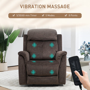 Manual Recliner Chair with Vibration Massage and Side Pockets, Brown