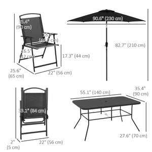 8-piece patio set with parasol, black