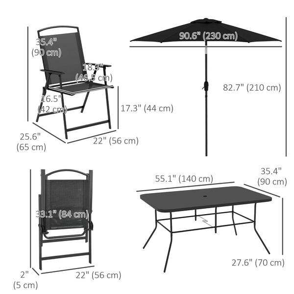 8-piece patio set with parasol, black