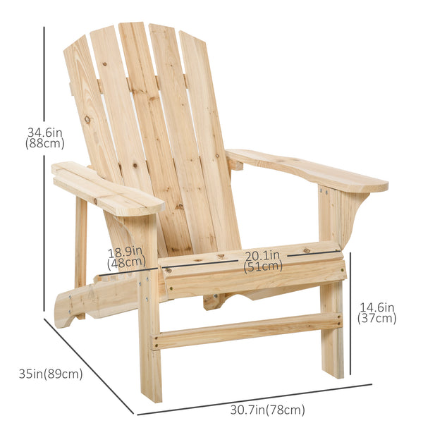 Wooden Adirondack Chair, Muskoka Outdoor Slatted Chair, Natural Color