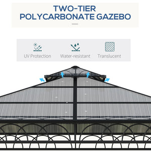 10 x 10 gazebo with double PC rigid roof, steel frame, netting and curtains