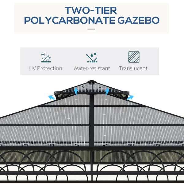 10 x 10 gazebo with double PC rigid roof, steel frame, netting and curtains