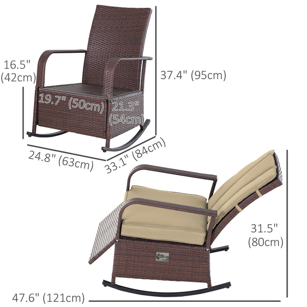 Outdoor rocking chair in PE rattan with cushion and footrest