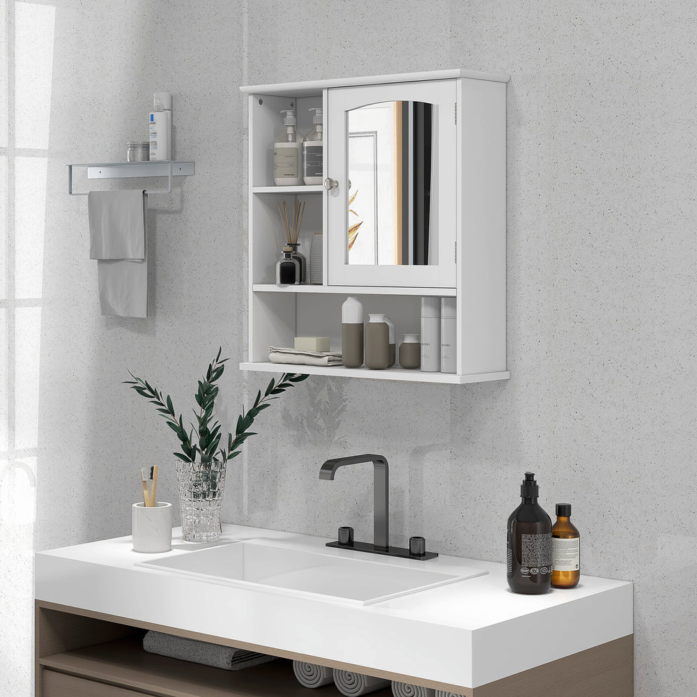Medicine cabinet with mirror and doors, storage shelves, white