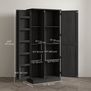 Storage unit with door shelves and adjustable shelves, black