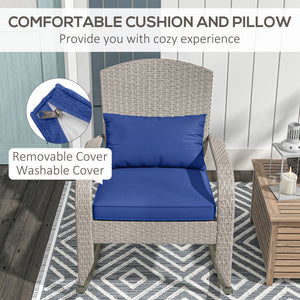 Outdoor wicker rocking chair with high back, dark blue