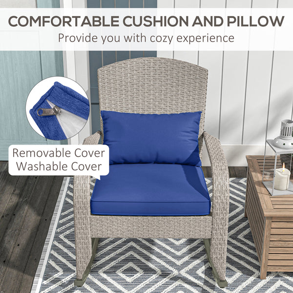 Outdoor wicker rocking chair with high back, dark blue