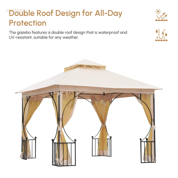 10 x 10 gazebo with mosquito nets, beige