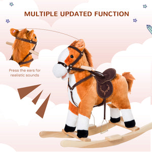 Plush Rocking Horse with Realistic Sound, Red and Brown