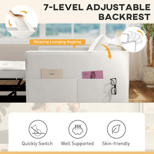 Sofa beds with USB port, adjustable backrest in velvet, cream white