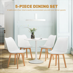 Round dining table set for 4 people for small spaces, apartment, white
