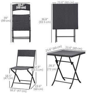 3 Piece Outdoor Rattan Folding Bistro Set, Mixed Brown