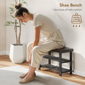 Bamboo shoe storage bench, black 