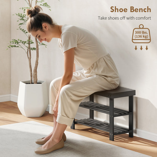 Bamboo shoe storage bench, black 