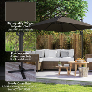 8-foot square cantilever parasol with cross base, brown