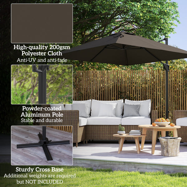 8-foot square cantilever parasol with cross base, brown