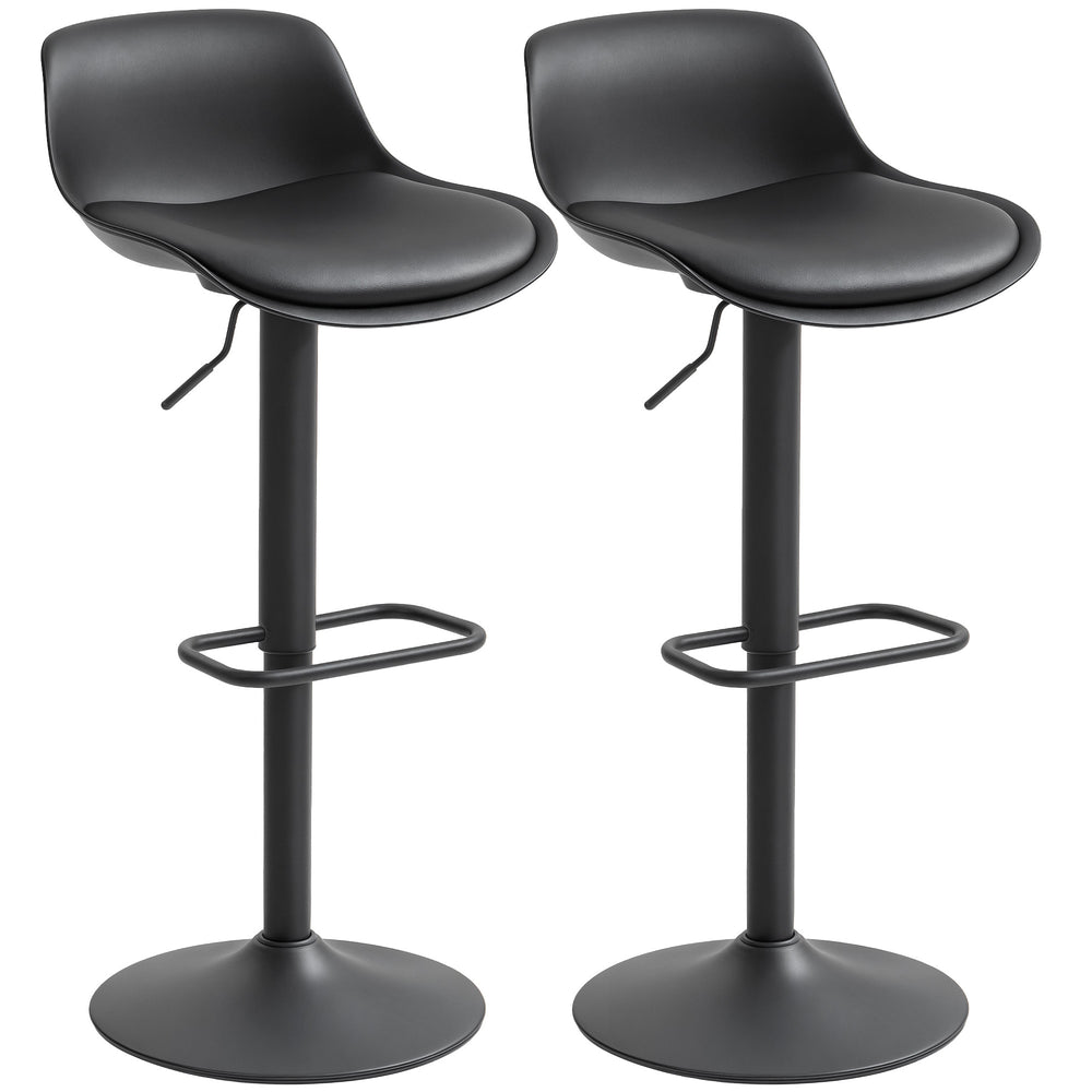 Set of 2 bar stools with swivel seats in faux leather, black