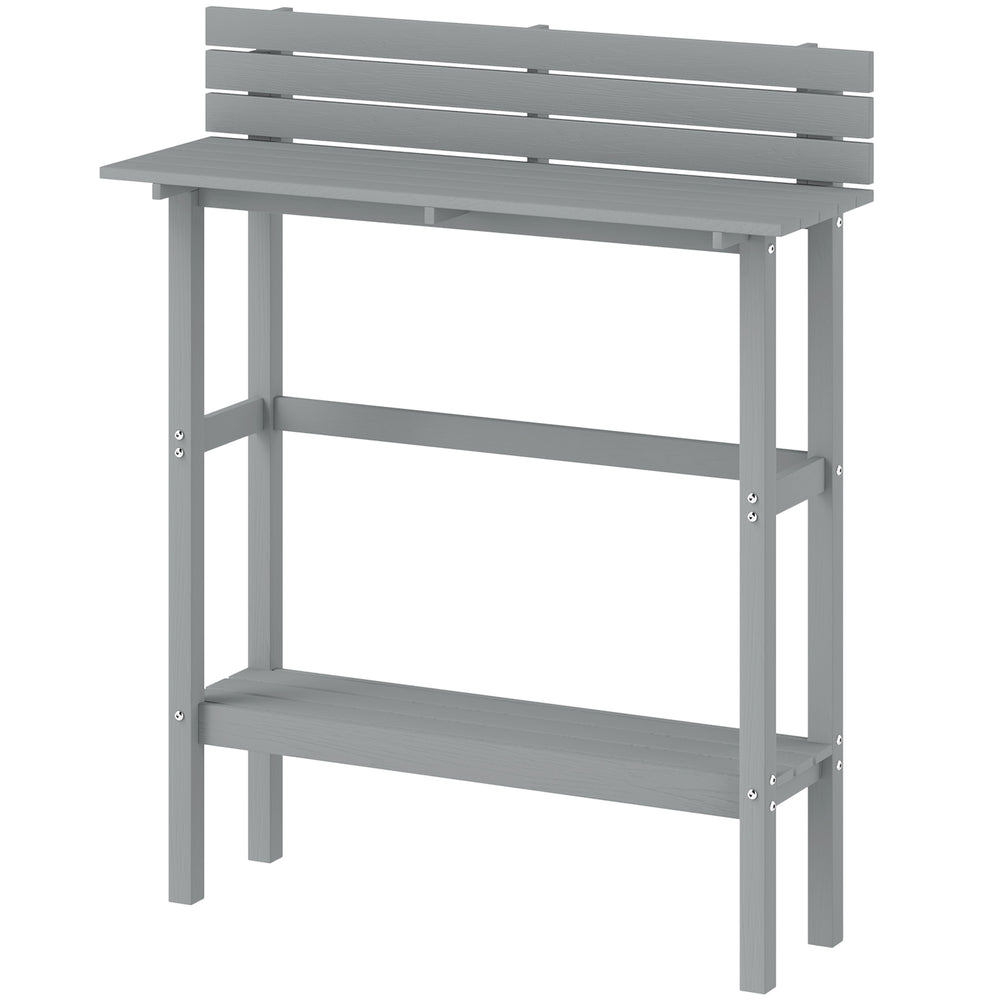 Rectangular outdoor bar table with integrated footrest, grey