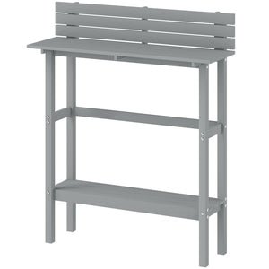 Rectangular outdoor bar table with integrated footrest, grey
