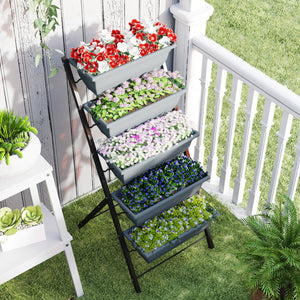 5-Tier Raised Plant Stand with Drainage Holes, Grey
