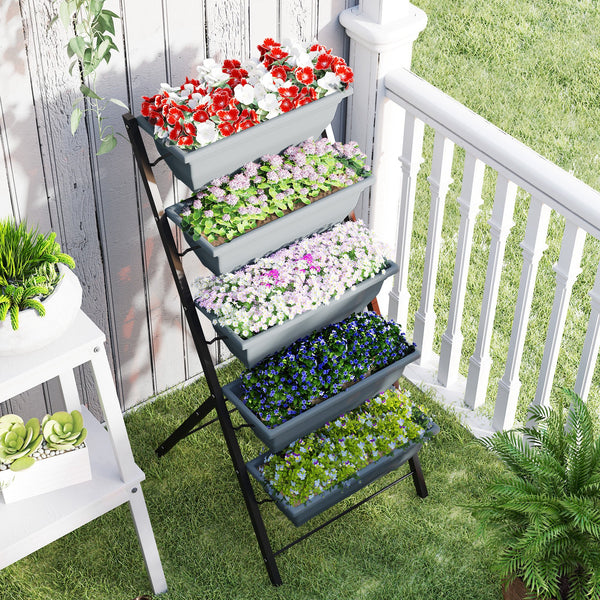 5-Tier Raised Plant Stand with Drainage Holes, Grey