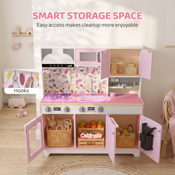 Children's play kitchen with coffee machine, ice dispenser and accessories, pink